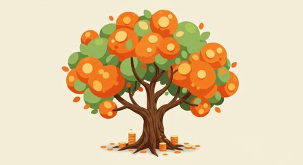 Money tree with coins