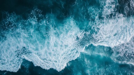Aerial View of Ocean Waves with White Foam