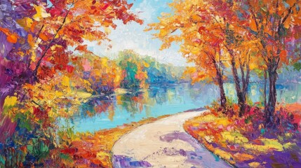 Vibrant Autumn Landscape with Colorful Trees and Winding Path