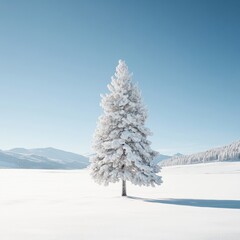 Majestic Snow Covered Pine Tree in Winter Wonderland Landscape