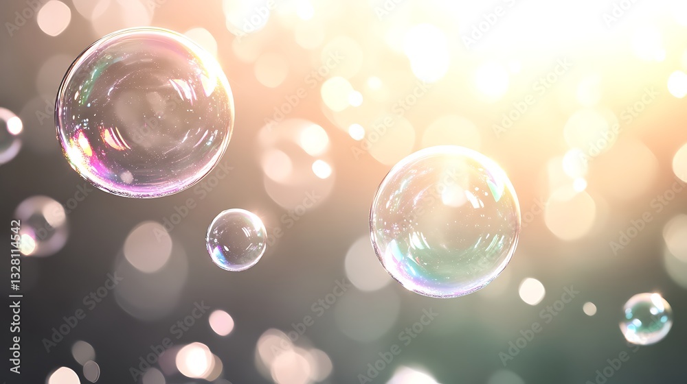 Poster Bubbles floating in soft light, creating a dreamy atmosphere.
