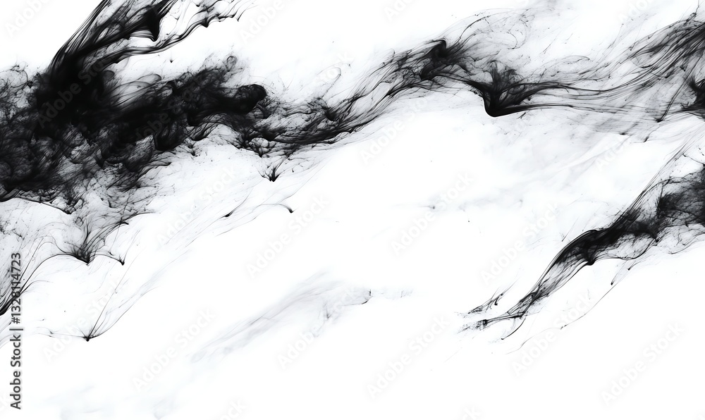 Poster abstract black and white ink pattern on a light background.
