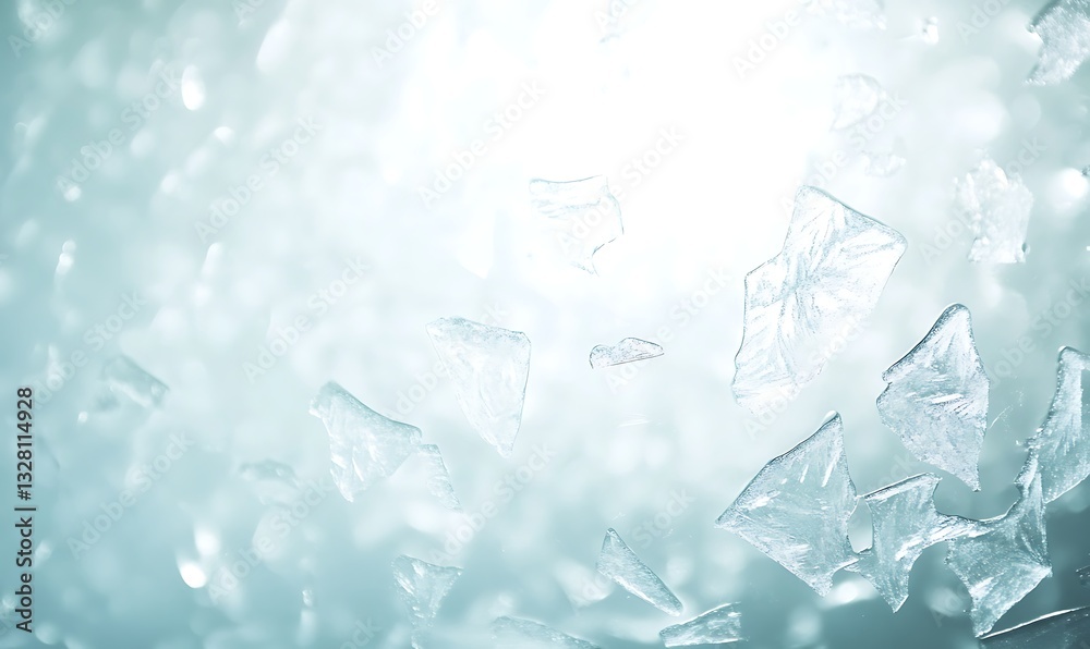 Poster Abstract icy background with shards of glass illuminated by soft light.