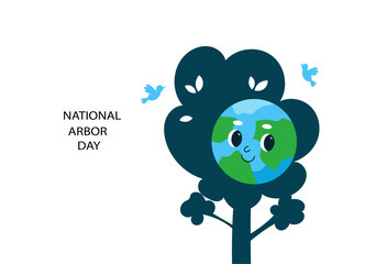 Arbor day. Cartoon flat Vector illustration  for poster, banner, flyer, Greeting card. 