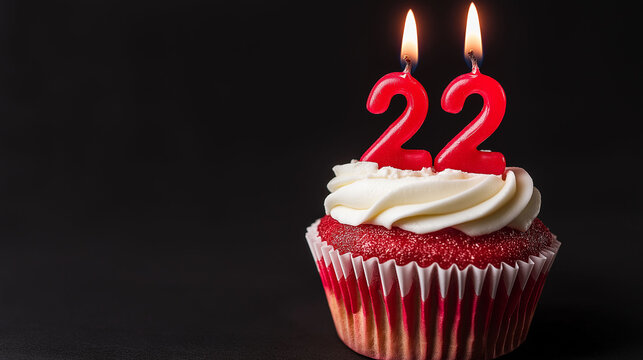 Cupcake to celebrate a 22nd birthday or anniversary with red candles
