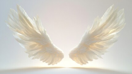 Pair of White Angel Wings on a Bright Background
