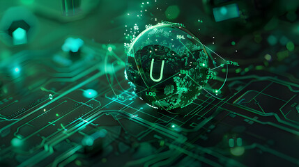 Intricate Digital Representation of Uranium Element with Atomic Structure and Glowing Green Highlights