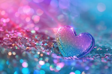 Fototapeta premium Holographic heart glitter backgrounds illuminated.