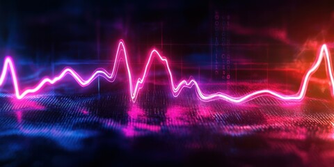 A digital heartbeat monitor with pulsating neon waves