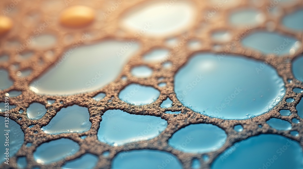 Poster the image is of a blue surface with many small blue circles on it