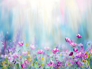 Vibrant flower fields blooming in nature colorful floral landscape tranquil environment soft focus viewpoint