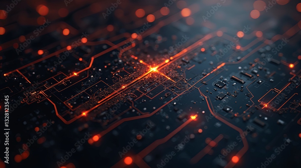 Poster A computer chip with a lot of lights on it