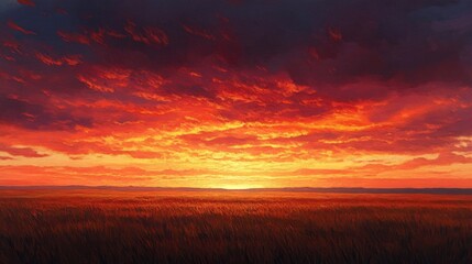 Obraz premium Fiery Sunset over a Golden Field
