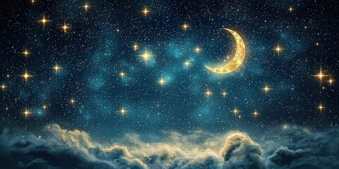 A dreamy celestial night filled with glowing golden stars and swirling cosmic dust