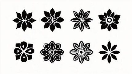 Eight stylized floral designs, isolated on white; design elements