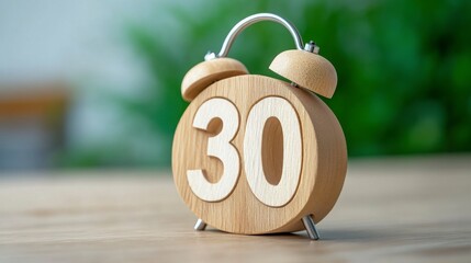 Wooden Alarm Clock Displaying Number Thirty on Natural Background