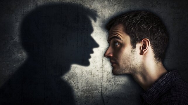 Shadow figure whispering into a person's ear symbolizing negative self talk