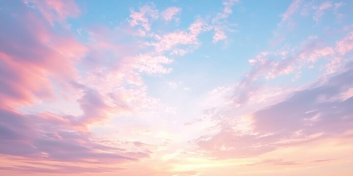 A dreamy sunset sky painted in soft pink and baby blue hues, resembling cotton candy