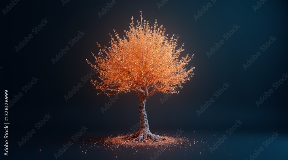 Poster a tree with orange leaves is the main focus of the image
