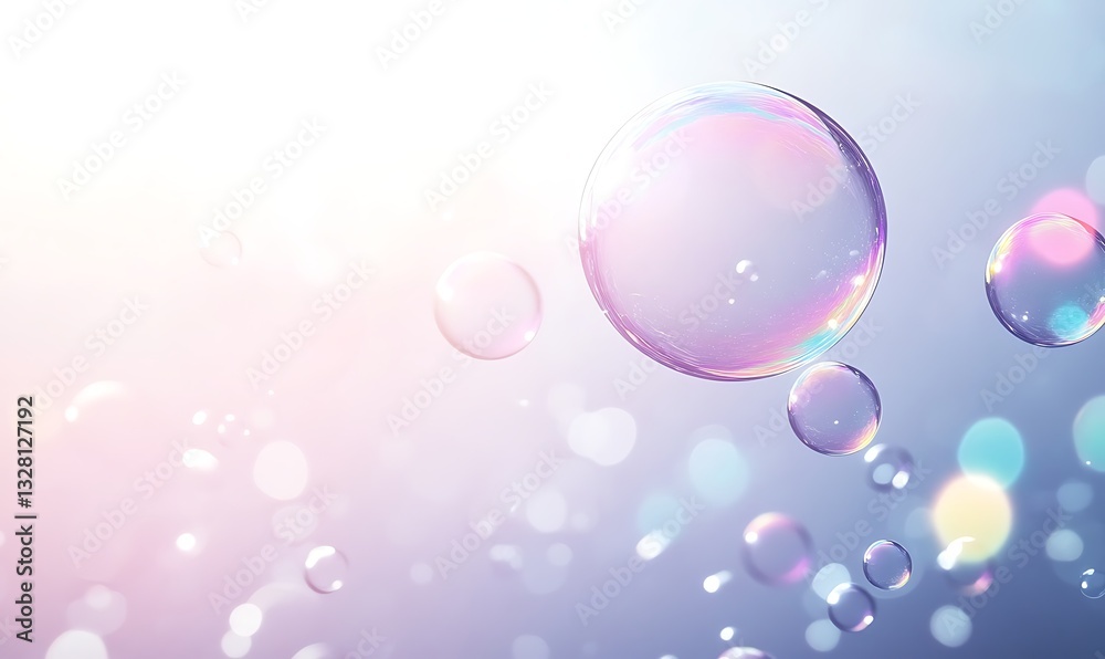 Aufkleber soft pastel bubbles float in a dreamy background of light and reflections.