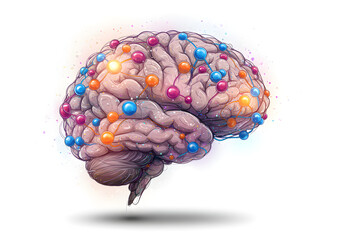 Brain with Light Bulbs, Idea Generation Concept, Creative Thinking Illustration, Generative AI image