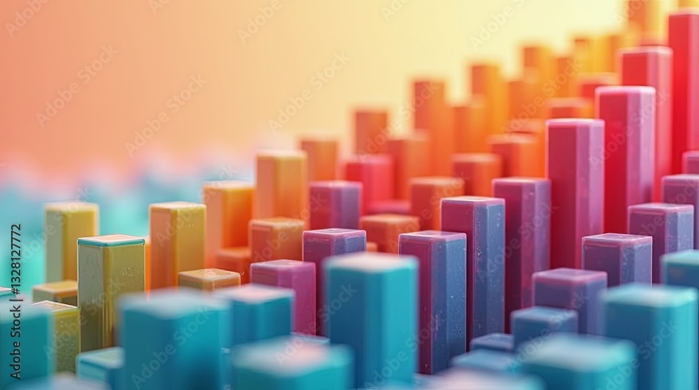 Poster A colorful building made of blocks with a rainbow of colors