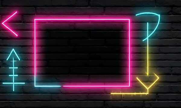 Neon frame on brick wall