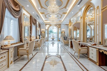 Luxury nail salon architecture chandelier building.