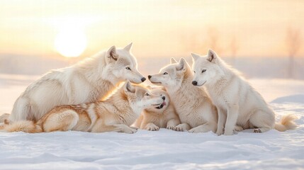 Wolves Bonding in Snowy Field