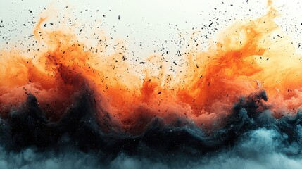 A thick, swirling cloud of dark smoke billows into the air, creating an ominous atmosphere. The smoke drifts and dances, obscuring the surroundings and casting a grayish hue over the scene.