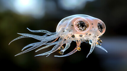 A jellyfish with two eyes and a long tail. AI Generated