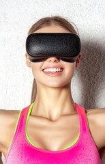 Fitness vr urban,VR fit.Girl doing fitness in VR glasses at home,virtual reality exercise