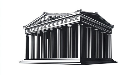 Obraz premium Greek temple, architectural design, white background, history illustration, educational use
