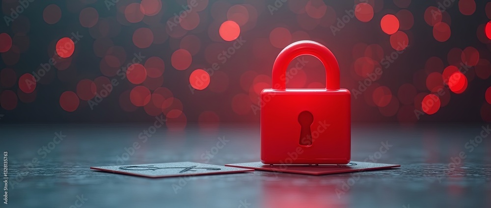 Poster A red lock is on a table next to a card with the letters 