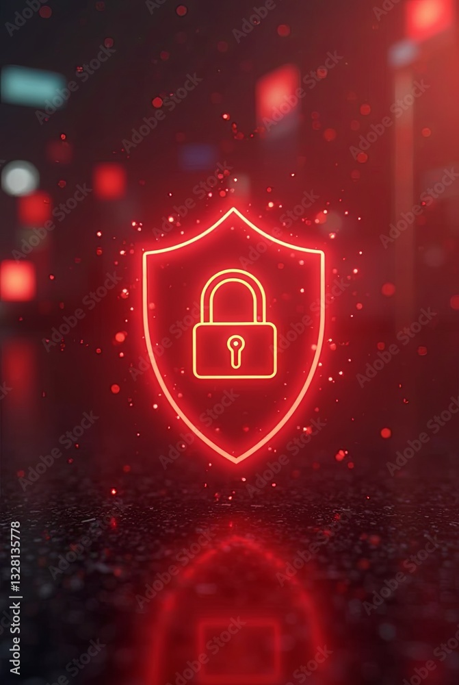 Poster A red shield with a keyhole in the middle