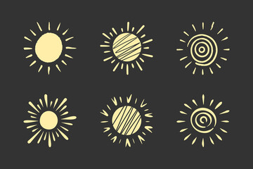 Vintage Sun Doodle Illustration Set with Rough Style and Unique Texture