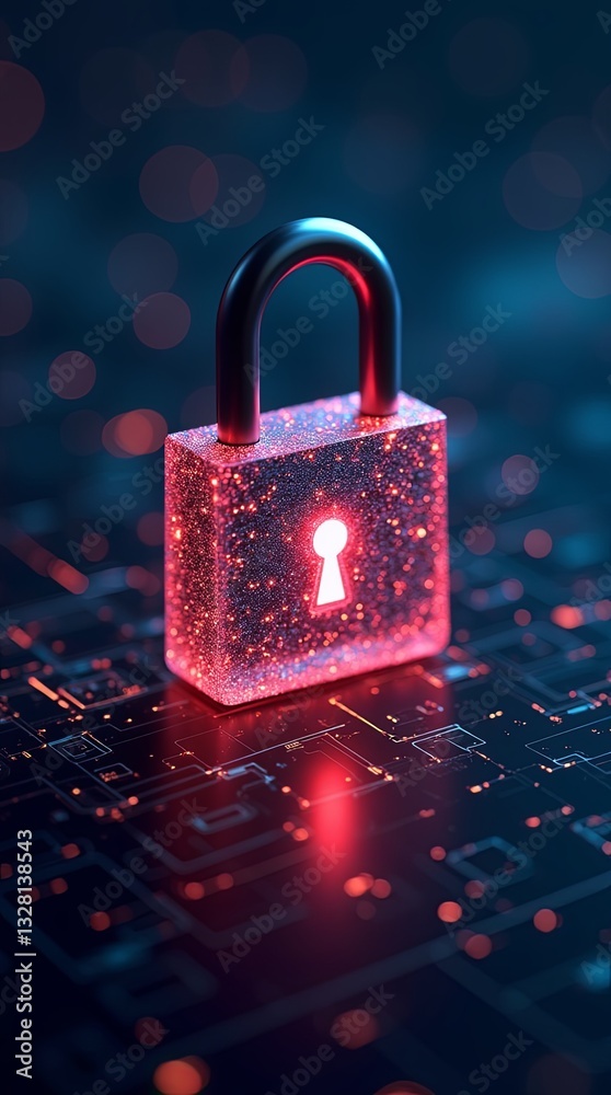 Aufkleber a red glowing lock with a keyhole on a black background