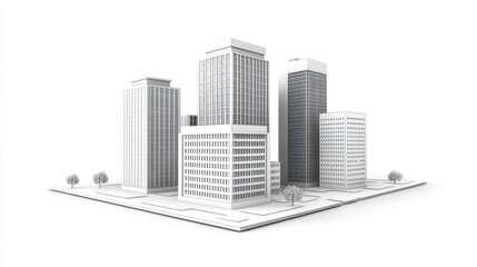 Fototapeta premium 3D city model, modern architecture, isometric city, graphic illustration, business background, urban landscape, design concept, white background, ideal for stock photos