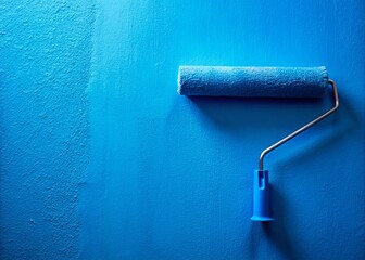 Obraz premium Minimalist Renovation: Close-up of Fresh Blue Paint & Roller