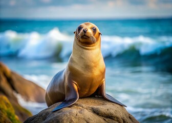 Minimalist Sea Lion on Ocean Rock: Wildlife Photography