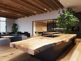 Obraz premium Chic recycled wood countertop styles in modern interiors bright lighting design inspiration contemporary environment