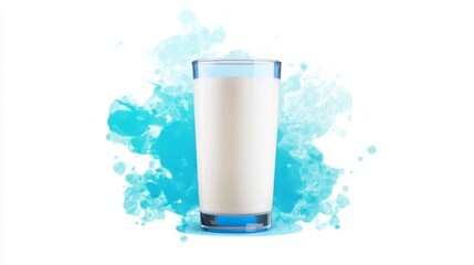 Glass of milk with teal watercolor background