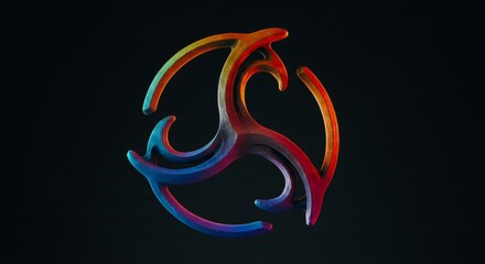 Obraz premium Abstract Three-part Shape with Rainbow Colors on Dark Background