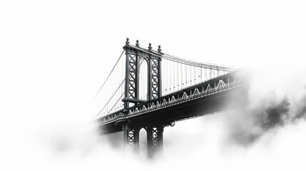 Foggy Manhattan Bridge, Urban Skyline, Misty View