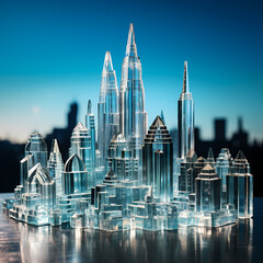 Naklejka premium City skyline with buildings made of crystals.