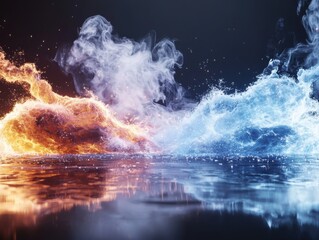 Dynamic vapor flow animation over backlit surface high-tech visualization close-up colorful graphics