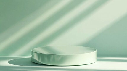 Minimalist green platform with sunlit shadows for product display or design inspiration