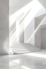 Serene Minimalist White Architecture: Staircase bathed in sunlight