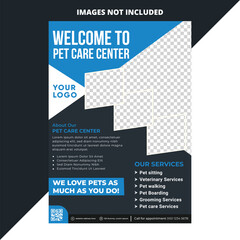 Pet shop print flyer or poster template, veterinary doctor clinic print flyer or poster template, pet grooming, pet clinic leaflet and brochure cover design and with cat and dog vector illustration