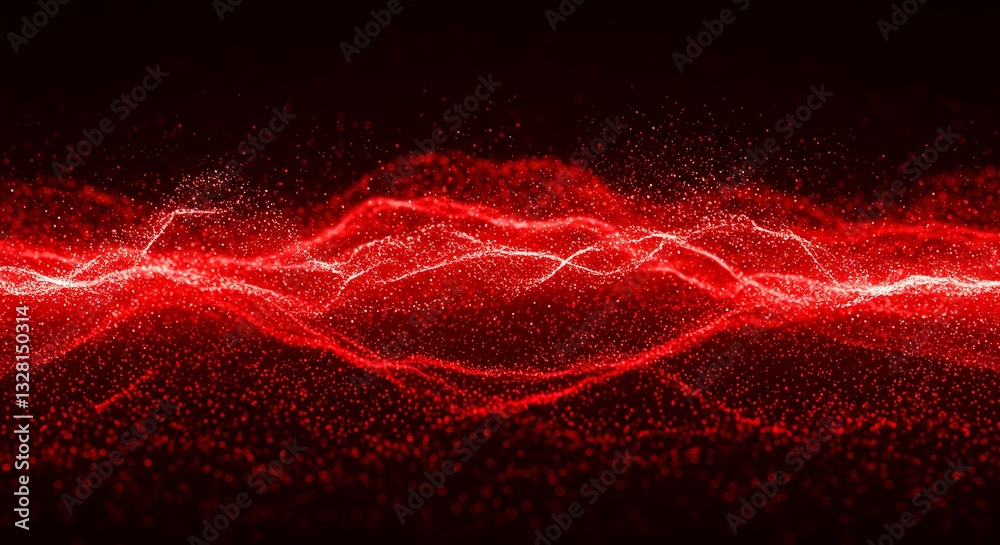 Poster a red wave of light with a lot of red and white specks